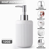 XLHOMO Resin White Bathroom Accessories Set 5 Pcs, Lotion Soap Dispenser, Toothbrush Holder, Bathroom Tumbler, Qtip Holder and Vanity Tray, Bathroom Countertop Organizer Set for Modern Home Apartment