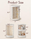 Vlando 360°Rotating Jewelry Box,Earring Organizer Large Vertical Jewelry Organizer with 6 Necklace Hooks, Open Ring Display Storage for Women - Cream White