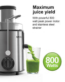 SIFENE Centrifugal Juicer Machine, 800W Peak Power Juice Extractor With 3 Inch Wide Mouth Feed Chute, Compact Fruit And Vegetable Maker For Whole Produce, 3 Speed Control, Stainless Steel