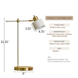 Modern Industrial Desk Lamp for Reading LED 22.2“ Metal Table Lamp Light for Office Bedroom Study Room Living Room (White, Bulb Included) OYEARS