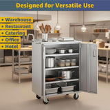 18" x 30" Stainless Steel Utility Cart with Enclosed Base and Locking Doors - 5 Shelf Heavy-Duty Commercial Service Cart NSF for Kitchen, Catering, Restaurant, Janitorial Use