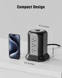 Power Strip Tower Surge Protector Desktop Charging Station, 10 Ft Extension Cord, 9 Outlets, 4 USB Ports Black SUPERDANNY