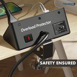 Kable Kontrol Desk Clamp Power Strip with USB-C Port, Nightstand Charging Station, 3 AC Outlets, 3 USB-A Ports, Fast Charger, Easy Installation for Home, Offices, Hotels – 4.9 Ft, Black, 1 Pc