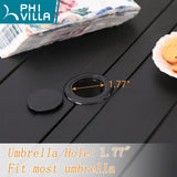 PHI VILLA Patio Table for 6, 64" Black Metal Dining Table w/Umbrella Hole