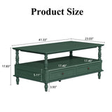 ARTPOWER Coffee Tables for Living Room, Wooden Coffee Table with Storage, Open Display Area and Storage Drawers, Retro Rectangle Coffee Table, Green