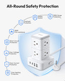 Tower Power Strip with Surge Protection 15 FT, NTONPOWER 1080J Surge Protector with 8 AC Outlets with 4 USB Ports NTONPOWER