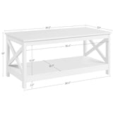Yaheetech Wood 2-Tier White Coffee Table with Storage Shelf for Living Room, X Design Accent Cocktail Table, Simple Design Home Furniture, 39.5 x 20 x 18 Inches