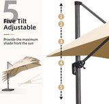 PURPLE LEAF Cantilever Umbrella 9' x 11.5' Rectangle 360° Rotation Beige