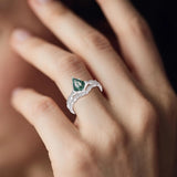 Oseew Natural Moss Agate Ring for Women 2CT Kite Cut 2 Pieces Engagement Ring Set 10K/14K/18K Solid Gold/Sterling Silve Personalized Wedding Leaf Vintage Bridal Promise Ring for Women (Style 2