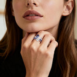 MSBLUE 6CT Size 9 Engagement Rings, Oval Cut Moissanite with Lab Grown Oval Sapphire or Ruby, Couple Anniversary Ring Set or Women’s Wedding Ring, GRA Certificate