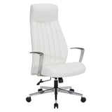 Office Star Products Antimicrobial Fabric High-Back Commercial Office Chair, Channel Tufting with Lumbar Support, Fixed Padded Aluminum Arms, Chrome Base, Dillon Snow White Fabric
