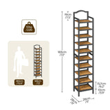 YATINEY 10-Tier Tall Shoe Rack, Vertical Shoe Organizer for Small Spaces, Wooden Shoe Shelf for Entryway, Space Saving Shoe Storage, Holds 10 Pairs of Shoes, Rustic Brown and Black SS50BR