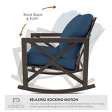 Outdoor Rocking Bistro Set, Patio Chairs Set of 2 with Coffee Table, Blue