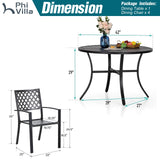 PHI VILLA 5 Pcs Outdoor Dining Set for 4&Round Steel Table