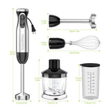 Bonsenkitchen Immersion Blender Handheld with Food Processor, 20 Speeds Hand Blender with Turbo Mode, Stainless Steel Blade, Egg Whisk, Beaker