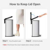 Garvee Stainless Steel Trash Can, 50 L/13 gal Hands Free Garbage Can with Soft Close Lid and Foot Pedal, Metal Kitchen Waste Bin, Silver