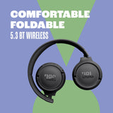 Wireless On-Ear Headphones, Up to 57H Battery Life and Speed Charge, Lightweight, Comfortable and Foldable Design (Blue) JBL
