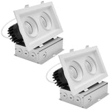 LUXRITE 2-Head Regressed Gimbal LED Recessed Spotlight, 360°+15° Adjustable, 5CCT 2700K-5000K, CRI90, 30W, 2000 Lumens, 60° Beam Angle, Rectangular White Finish, Dual Dimmable, IC & Wet Rated (2 Pack)
