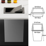 Built in Stainless Steel Trash Can Retractable Countertop Bin with Swing Flip Lid Kitchen Waste Disposal Hidden Paper Waste Container Gray Lid Trash Can