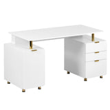 Techni Mobili 57"W Computer Desk w/ 3 Drawers & Storage Cabinet, White/Gold