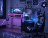 Computer Desk with Power Outlets and Storage Shelves, Reversible Home Office Desk with 2 Fabric Drawers