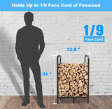 Tikimilor 2.8ft Firewood Rack Holder, Adjustable Heavy Duty Fire Log Stacker Stand for Fireplace, Outdoor Indoor Metal Wood Pile Storage Organizer, Patio Logs Stand tool, Black