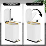 KSSKSS 2.6 Gallon Slim Bathroom Trash Can with Soft Close Lid, 10L Stainless Steel Garbage Can with Removable Liner Bucket, for Narrow Spaces, Bathroom, Bedroom (White)