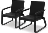 wonline 2Pcs Waiting Room Chair with Armrest Black PU Leather Office Furniture, Office Guest Seating Lobby Conference Reception Chairs for Airport Clinic Hospital Bank Salon Barber
