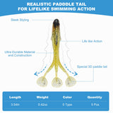 Gibtikoy 5 Pcs Pre-Rigged Soft Fishing Lures, 3.5In Paddle Tail Jig Heads Swim Bait, Realistic Movement Easy Catch Fishing jigs Lure, Fishing Baits for Freshwater Saltwater Bass Trout Baits