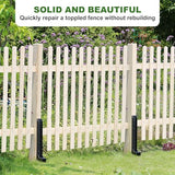 AOPEC Fence Post Repair Kit, Heavy Duty One-Piece Steel Anchor & Stakes for Repair Broken Tilted Leaning Wood Posts, Rust-Proof Easy Installation, Upgraded 11-Gauge Thickness (4 Pack)
