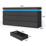 HAUOMS 12 Drawer Dresser with LED Light, Black Modern Chest of Drawers for Bedroom,Long Dresser with Drawers for Living Room, Entryway, Hallway