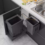 Under Cabinet Pull-Out Trash Can & Recycling Bin Kit, Soft-Close Under Sink Waste Container (Double 18L + 8L) for Kitchen Organization & Space Saving