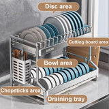 Stainless Steel Dish Drying Rack, Metal Dish Drainer for Kitchen, 2 Tier Dish Racks for Kitchen Counter, Large Capacity Plate Organizer for Kitchen(Small)