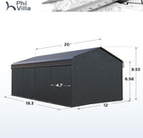 PHI VILLA 12x20 Carport, Metal Carports Canopy with Sidewalls Heavy Duty