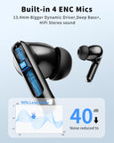 Wireless Earbuds, Bluetooth 5.4 Ear Buds Bass Stereo, Headphones with Noise Cancelling Mic, LED Display in Ear Earphones Clear Calls, IP7 Waterproof Bluetooth Earbuds for Phone/Android/iPad Pure Black