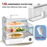 HMWOKPOT 24L Electric Steamer for Cooking, 3 Tier Food Steamer Vegetable Steamer with Baskets, 12H Booking, Independent Water Tank for Vegetables and Seafood