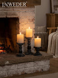 Inweder Wood Pillar Candle Holder: 3Pcs Rustic Black Candle Holders for Pillar Candles Wood Candle Holders Distressed Wooden Farmhouse Candle Holder Large Rustic Candle Holder for Fireplace Table