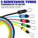 Bodylastics Pro Series Resistance Band Set - 5 Bands, Handles, Ankle Straps, Door Anchor, Carry Bag Snap Reduction Tech (3-190 Lbs Max Resistance)