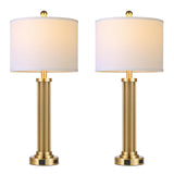 MOUVOVO 28" Tall Modern Table Lamps Set of 2 with USB C+A Ports and AC Outlet, 3 Way Touch Metal Bedside Lamps for Bedroom, Gold Nightstand Lamps for Living Room