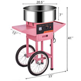 Commercial Cotton Candy Machine w/Cart and Wheels, 110V Electric Floss Maker with Stainless Steel Bowl, Sugar Scoop for Family and Various Party Pink