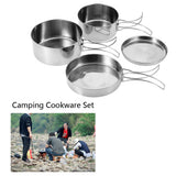 Camping Cooking Set, Backpacking Camping Cookware Mess Kit, 4Pcs Portable Stainless Steel Camping Picnic Outdoor Pan Pot Plate Tableware