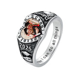 Oseew 2027 Custom Photo Graduation Ring for Women High School (White Gold)