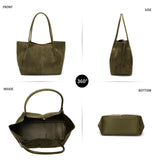 Suede Tote Bag for Women with Leather Purse Large Capacity Work Travel Handbags Ladies Shoulder Bags (olive green)