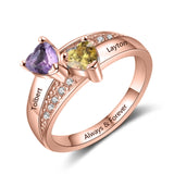 Oseew Personalized 14K Yellow Gold 2 Birthstones Rings Mother's Ring 10k solid Rose Gold 2 Birthstones Rings 14k gold for Mom Jewelry 18K yellow gold Personailzed 2 Birthstones Rings(Rose Gold)