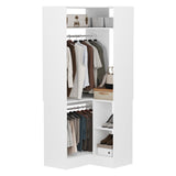 HOMPUS Corner Closet System, 80” L-Shaped Corner Wardrobe with Shelves & Hanging Rods, Walk-in Closet Organizer, Wood Wardrobe Organizer for Small Space, Entryway, Living Room, Freestanding, White