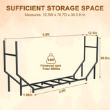 Ebeneze 5.9ft Firewood Rack Holder, Outdoor Indoor Heavy Duty Metal Wood Stand, Adjustable Stacker Fireplace Lumber Organizer, Bottom Widening for Deck Patio Logs Storage Carrier Tool, Black