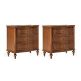 HULALA HOME Traditional Side Tables with 3 Drawers, Tall Side Table with Curved Front Profle Desgin, Charging Station, Solid Wood Legs, Set of 2, Walnut