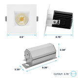LUXRITE 4 Inch Recessed Light, Regressed Canless LED Spotlight, 5CCT 2700K-5000K, CRI90, 22W, 1700 Lumens High Output, 60º Wide Flood, Square White Baffled Trim, Dual Dimmable, IC & Wet Rated (4 Pack)
