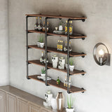 5-Story Rustic Black DIY Open Pipe Shelves with Wood Planks Bookshelf LBSLMJB