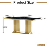 Maotifeys Black Marble Dining Table for 6 Modern Luxury Faux Marble Kitchen Table for 4-6,68" Large Dining Room Tables with Columnar-Shape Gold Stainless Steel Base